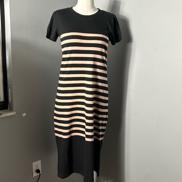 J Crew Dress Womens Black Crew Neck Short Sleeve Striped Cotton size S - Picture 3 of 10